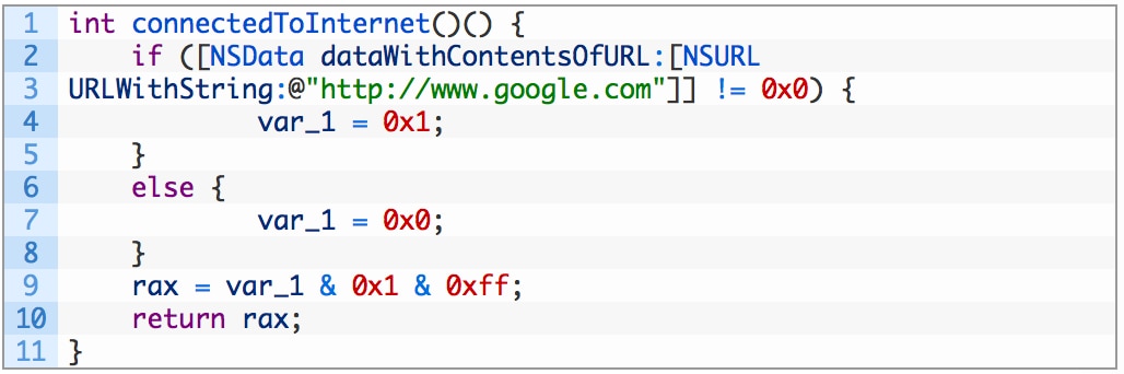 図7 アクティブなインターネット接続をテストするconnectedToInternet関数