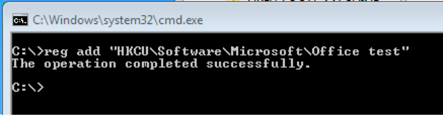 図6 “reg”コマンドを使用して“Office test”レジストリキーを作成